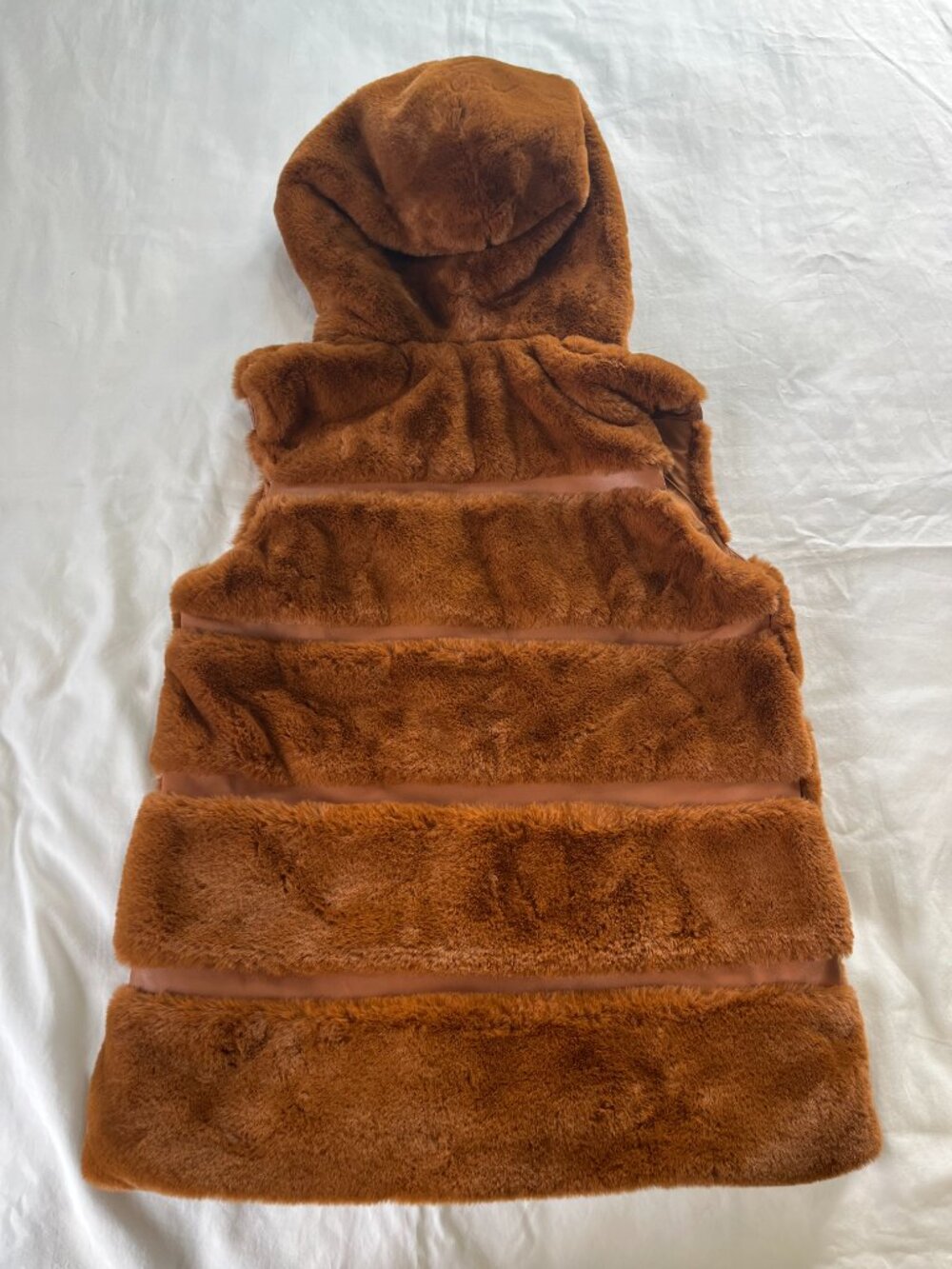 Joseph Ribkoff Maple Brown Faux Fur Hooded Vest - Picture 8 of 9
